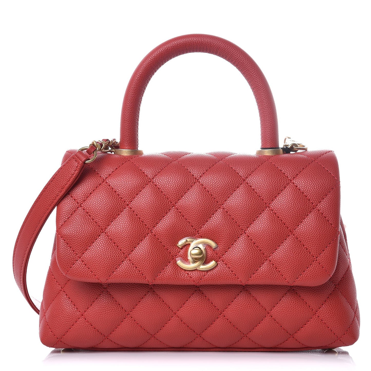 Caviar Quilted Mini Coco Handle Flap Red