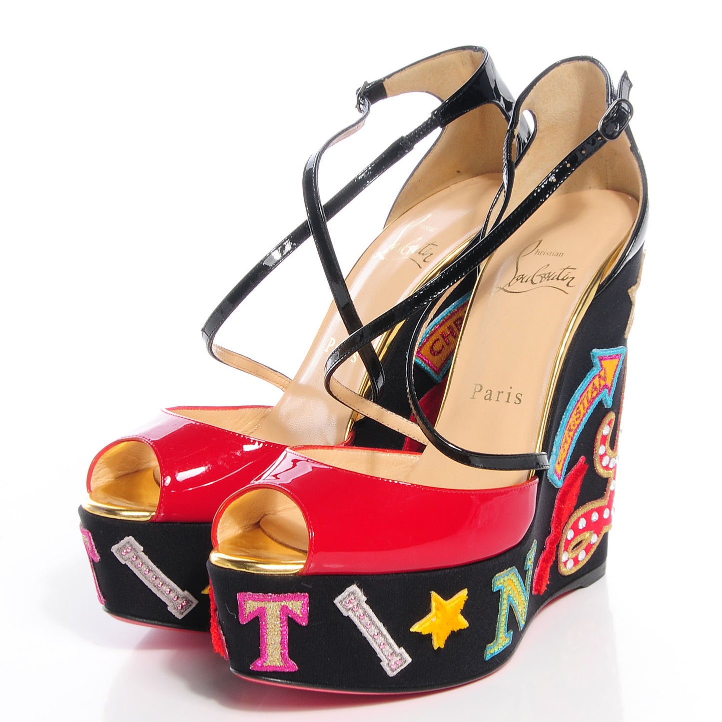 Patent Loubi Zeppa 140 Wedges 37.5 Black Red