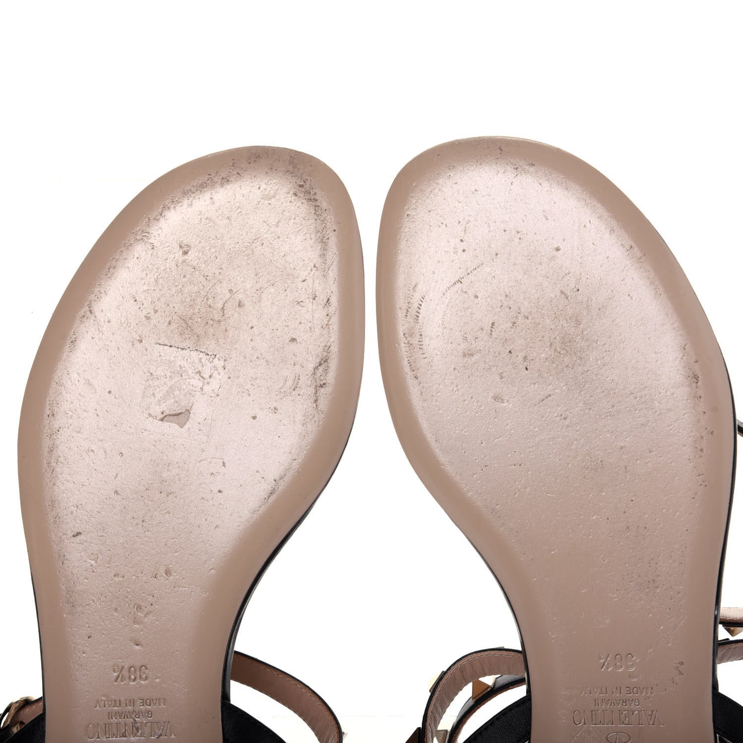 Nappa Rockstud Ankle Strap Flat Thong Sandals 38.5 Black