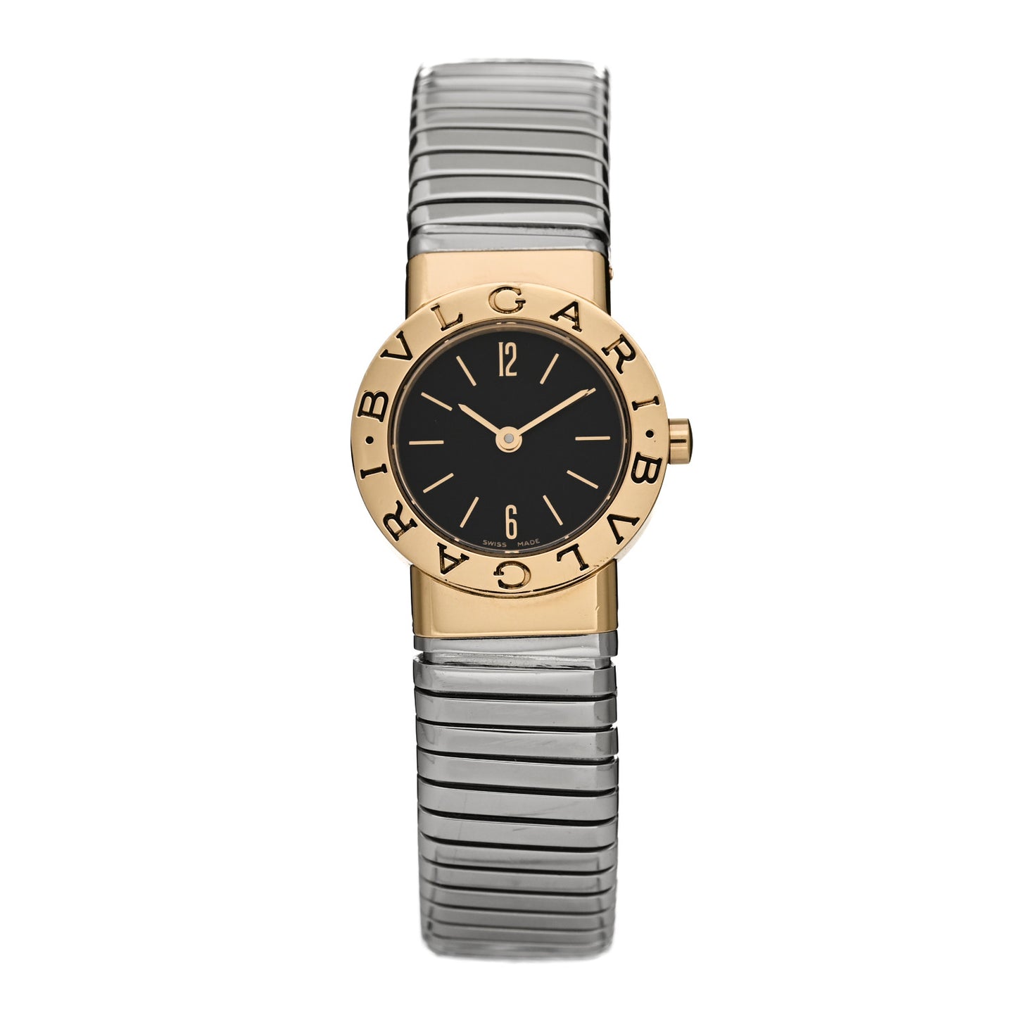 Stainless Steel 18K Yellow Gold 23mm Tubogas Quartz Watch Black
