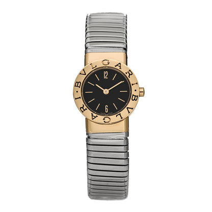 Bulgari Stainless Steel 18K Yellow Gold 23mm Tubogas Quartz Watch Black 1 of 5