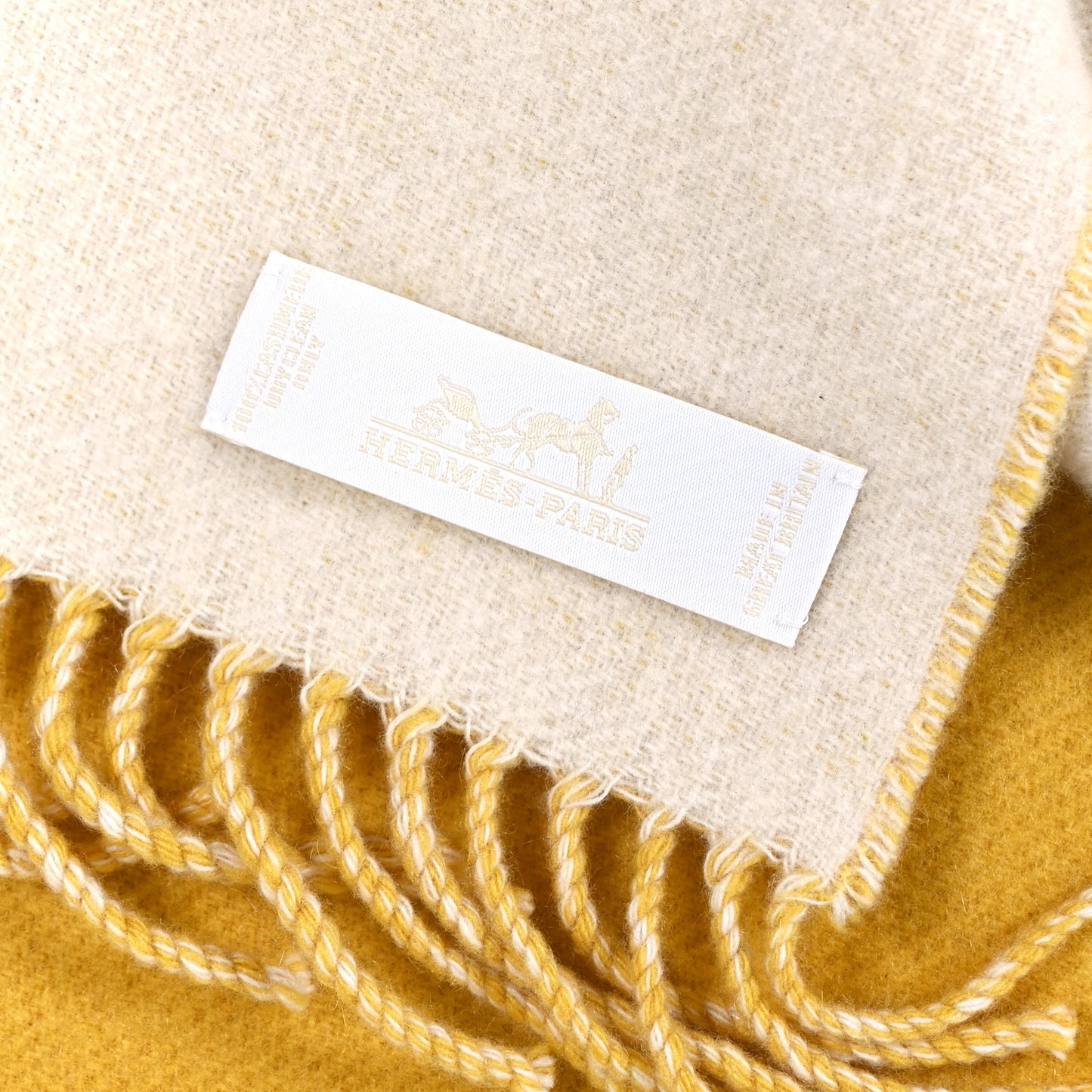 Cashmere Casaque Double H Muffler Jaune De Naples Ivory
