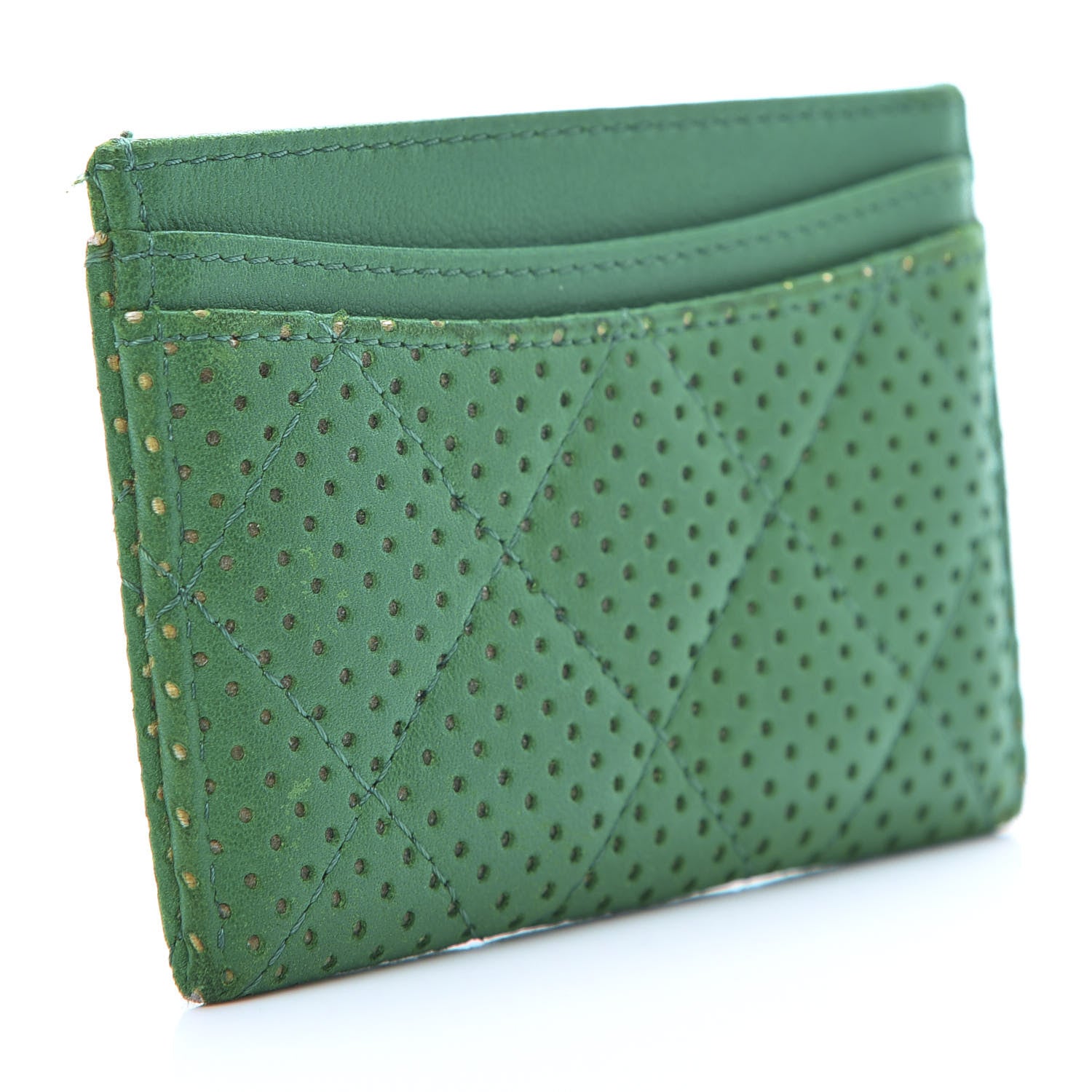 Chanel Perforated Lambskin Quilted Card Holder Green 3 of 12