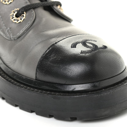Chanel Shiny Lambskin Quilted Lace Up Combat Boots 36 Grey Black 9 of 13