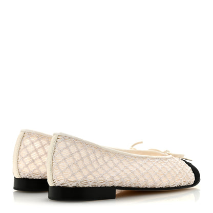 Chanel Embroidered Grosgrain Cap Toe Ballerina Flats 37.5 White Black 5 of 9