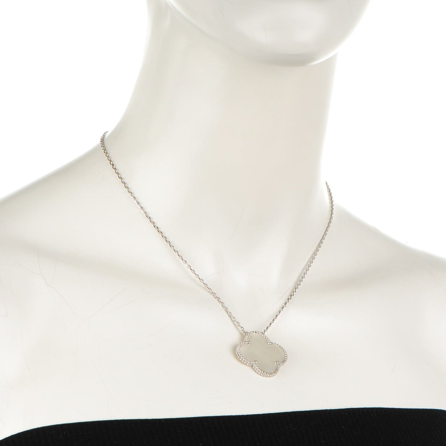 18K White Gold Mother of Pearl Magic Alhambra Pendant Necklace