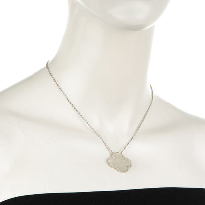 Van Cleef & Arpels 18K White Gold Mother of Pearl Magic Alhambra Pendant Necklace 2 of 6