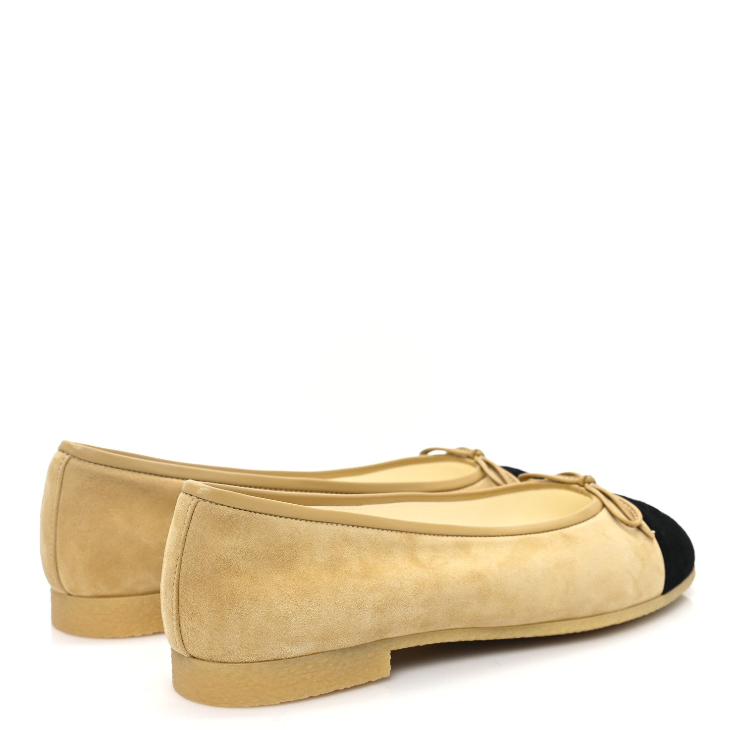 Chanel Suede Cap Toe CC Ballerina Flats 37.5 Beige Black 4 of 9