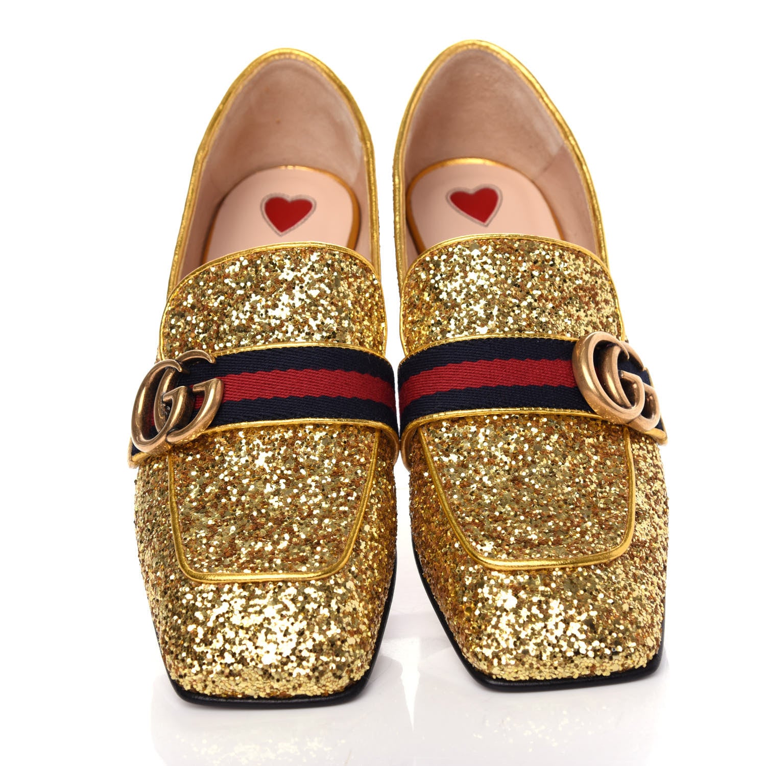 Gucci Glitter Web Peyton Loafers 36.5 Gold 5 of 11