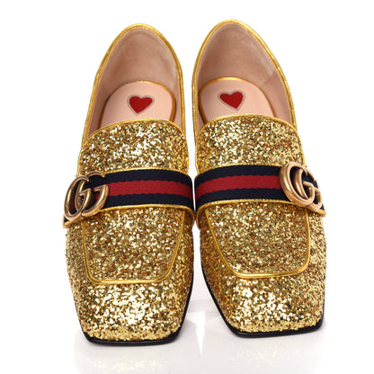 Gucci Glitter Web Peyton Loafers 36.5 Gold 5 of 11