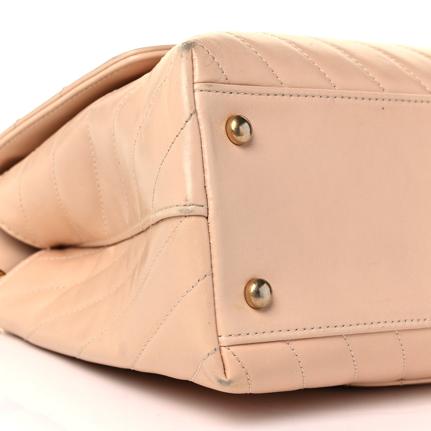 Calfskin Chevron Quilted Medium Coco Handle Flap Beige