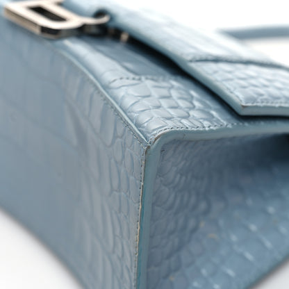 Balenciaga Shiny Calfskin Crocodile Embossed Small Hourglass Top Handle Bag Blue Grey 11 of 16