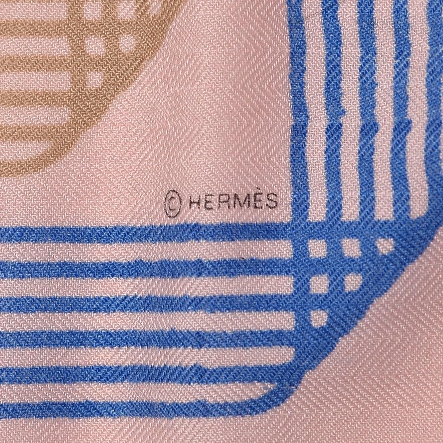 Cashmere Silk Rubans D'Hermes Shawl 140 Blanc Rose Pale Bleu
