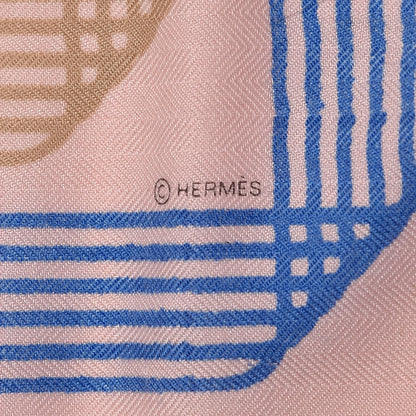 Hermes Cashmere Silk Rubans D'Hermes Shawl 140 Blanc Rose Pale Bleu 4 of 5