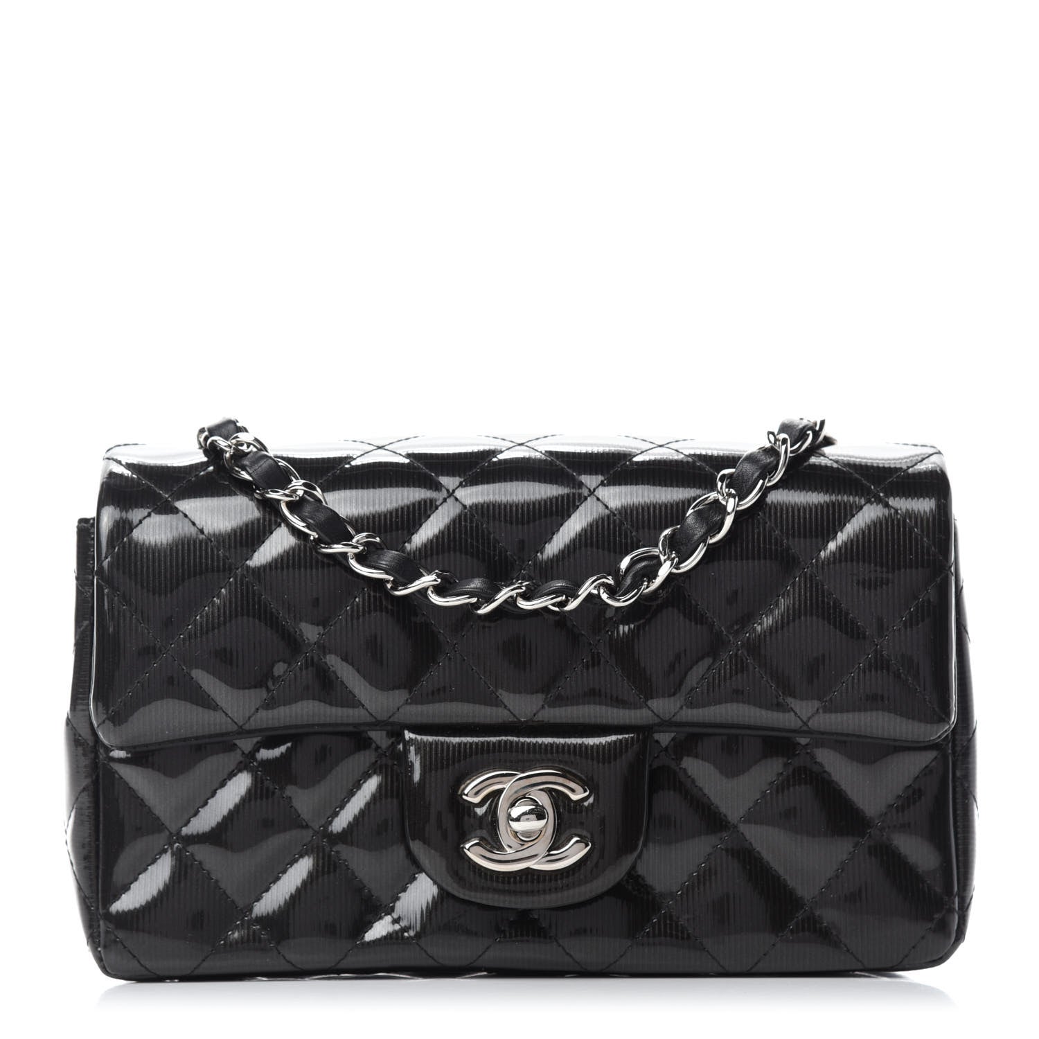 Chanel Striated Patent Quilted Mini Rectangular Flap Black 1 of 11