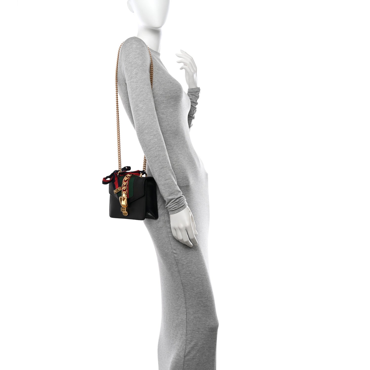 Gucci Calfskin Mini Sylvie Chain Shoulder Bag Black 2 of 11