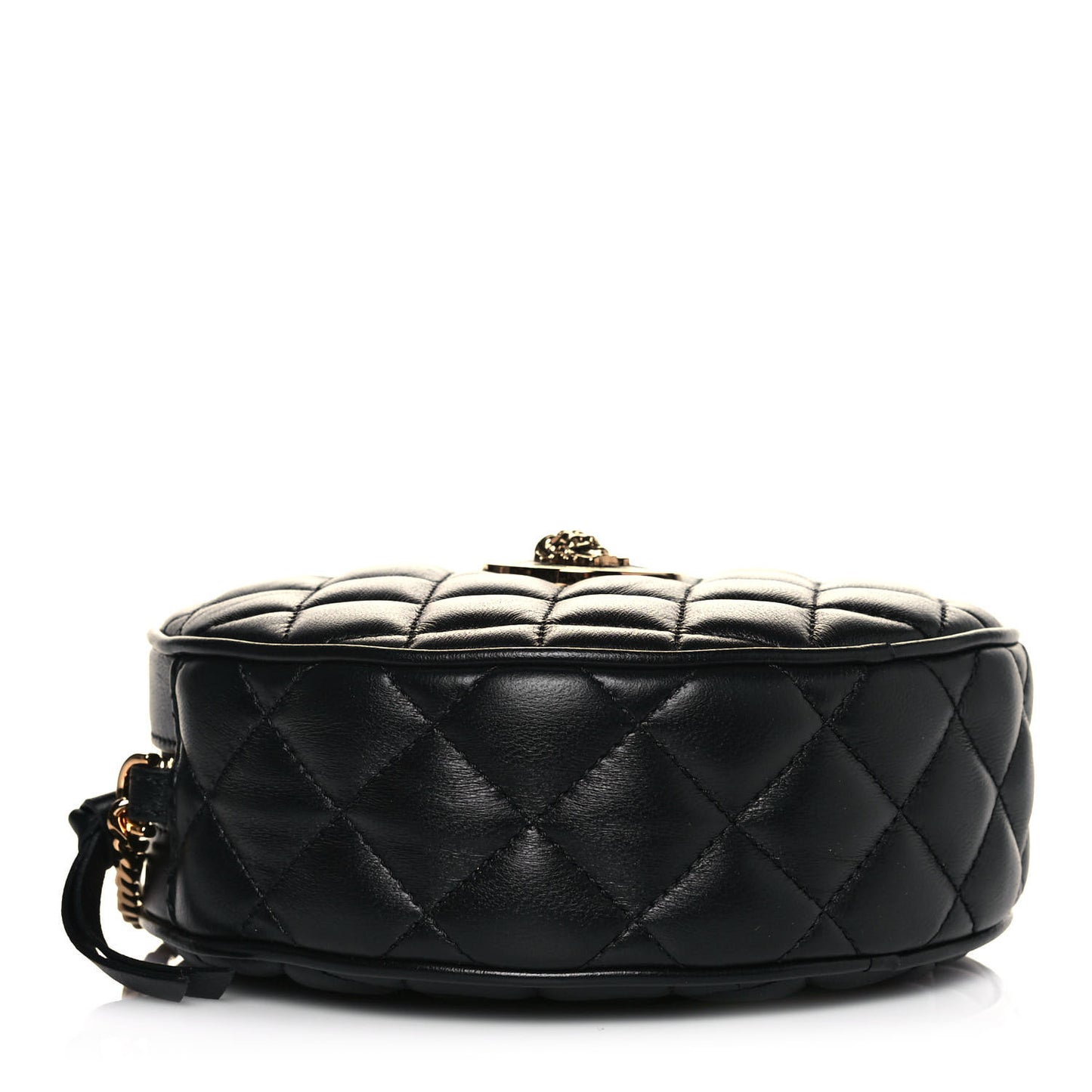 Nappa Quilted Medusa Round Camera Bag Black