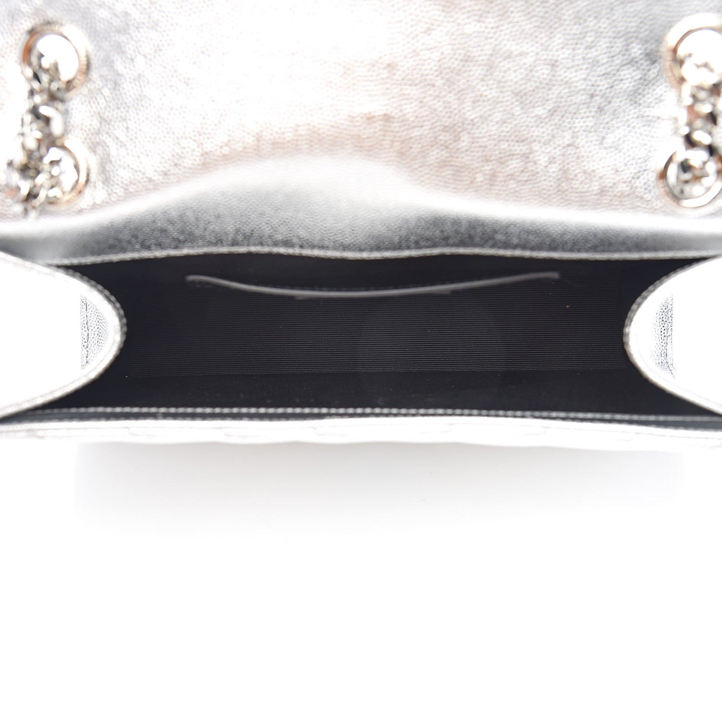 Metallic Grain De Poudre Matelasse Chevron Medium Monogram Satchel Silver