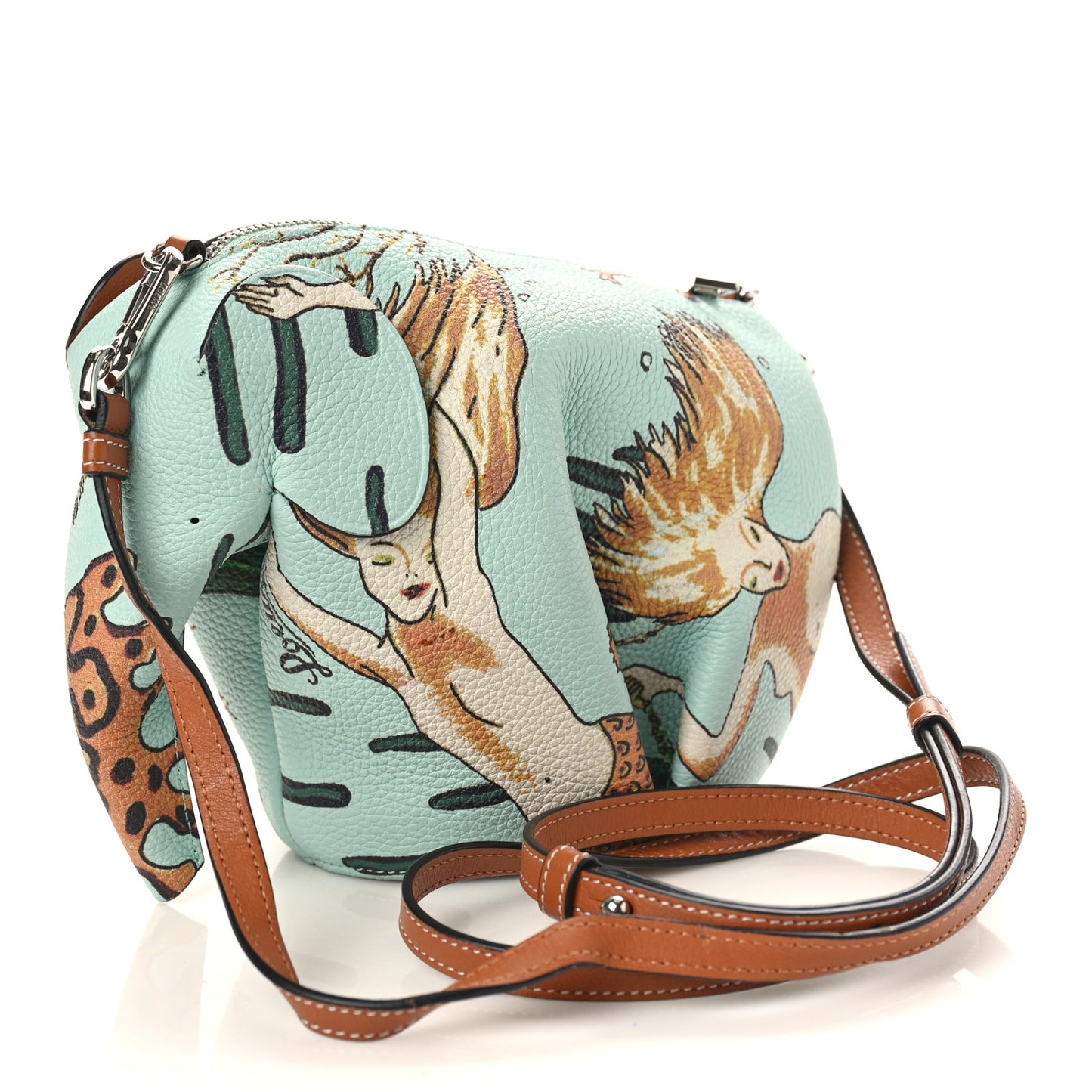 Calfskin Mermaid Print Paulas Ibiza Crossbody Bag Aqua