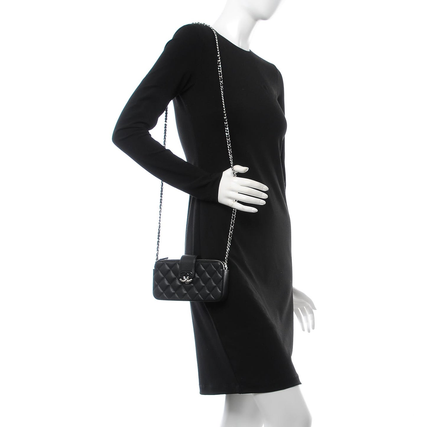 Lambskin Quilted CC Box Clutch With Chain Black