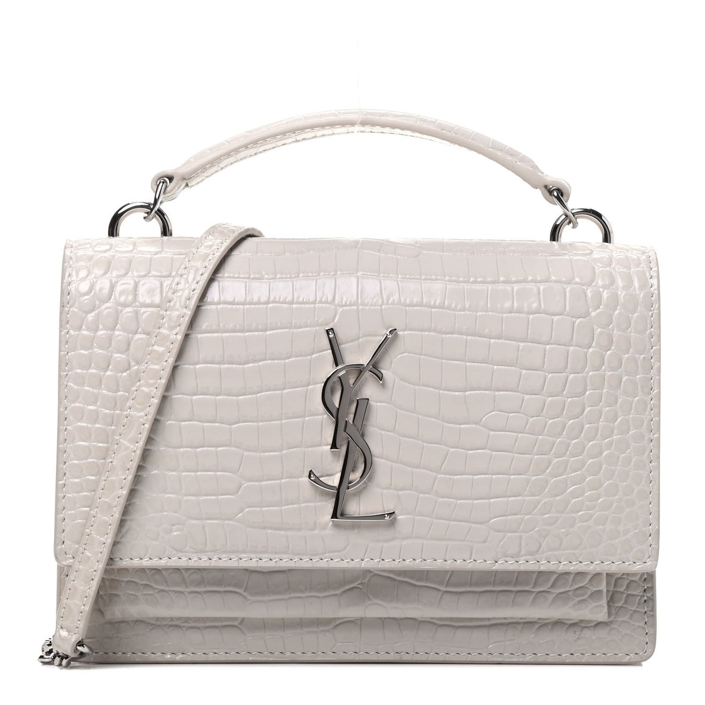 Calfskin Crocodile Embossed Monogram Sunset Chain Wallet Crema Soft