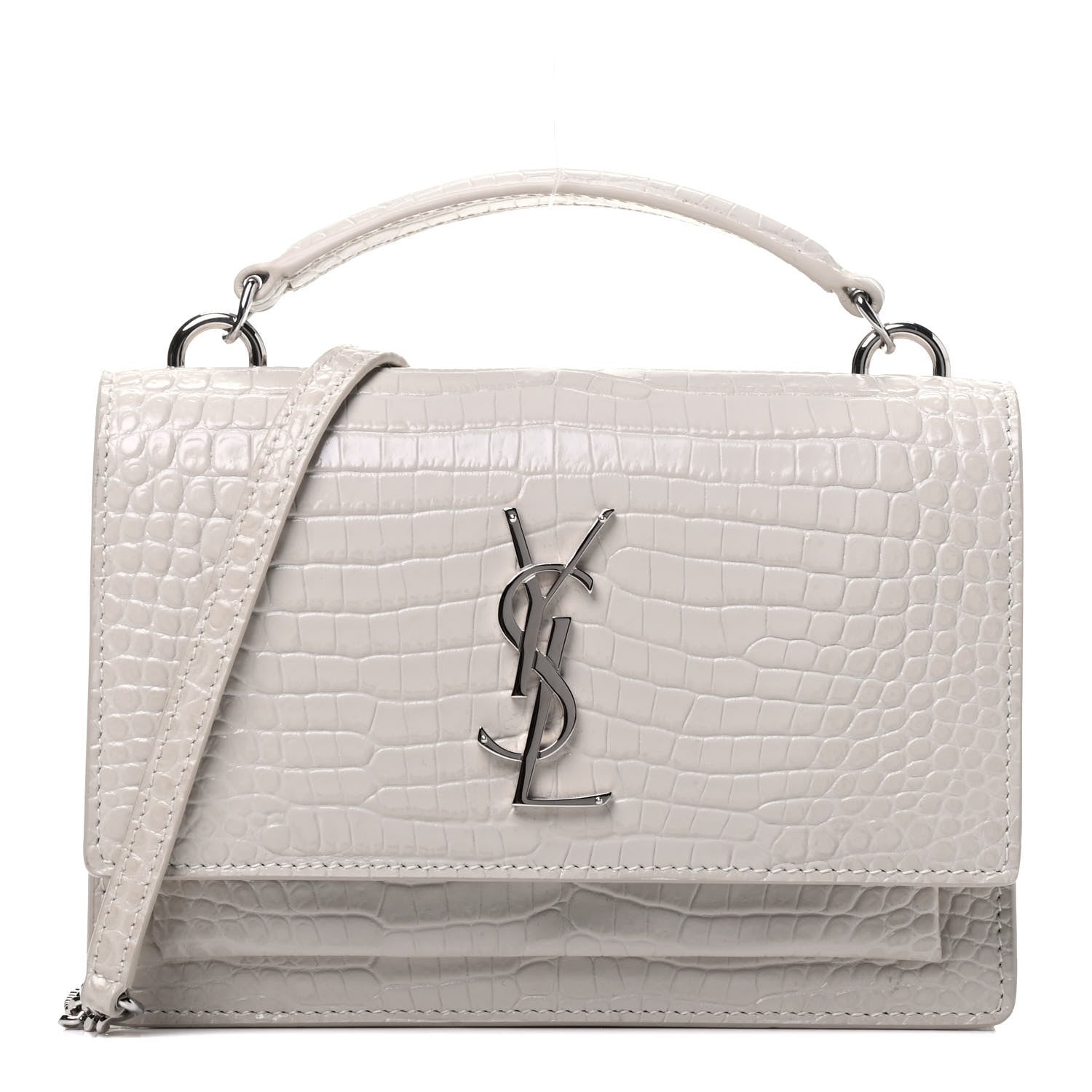Saint Laurent Calfskin Crocodile Embossed Monogram Sunset Chain Wallet Crema Soft 1 of 7