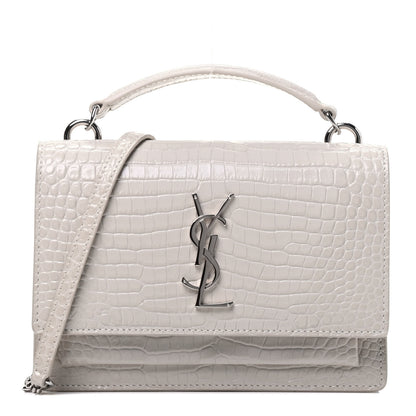 Saint Laurent Calfskin Crocodile Embossed Monogram Sunset Chain Wallet Crema Soft 1 of 7