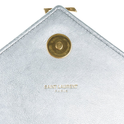 Saint Laurent Metallic Sheepskin Matelasse Chevron Medium Monogram Satchel Silver 6 of 7