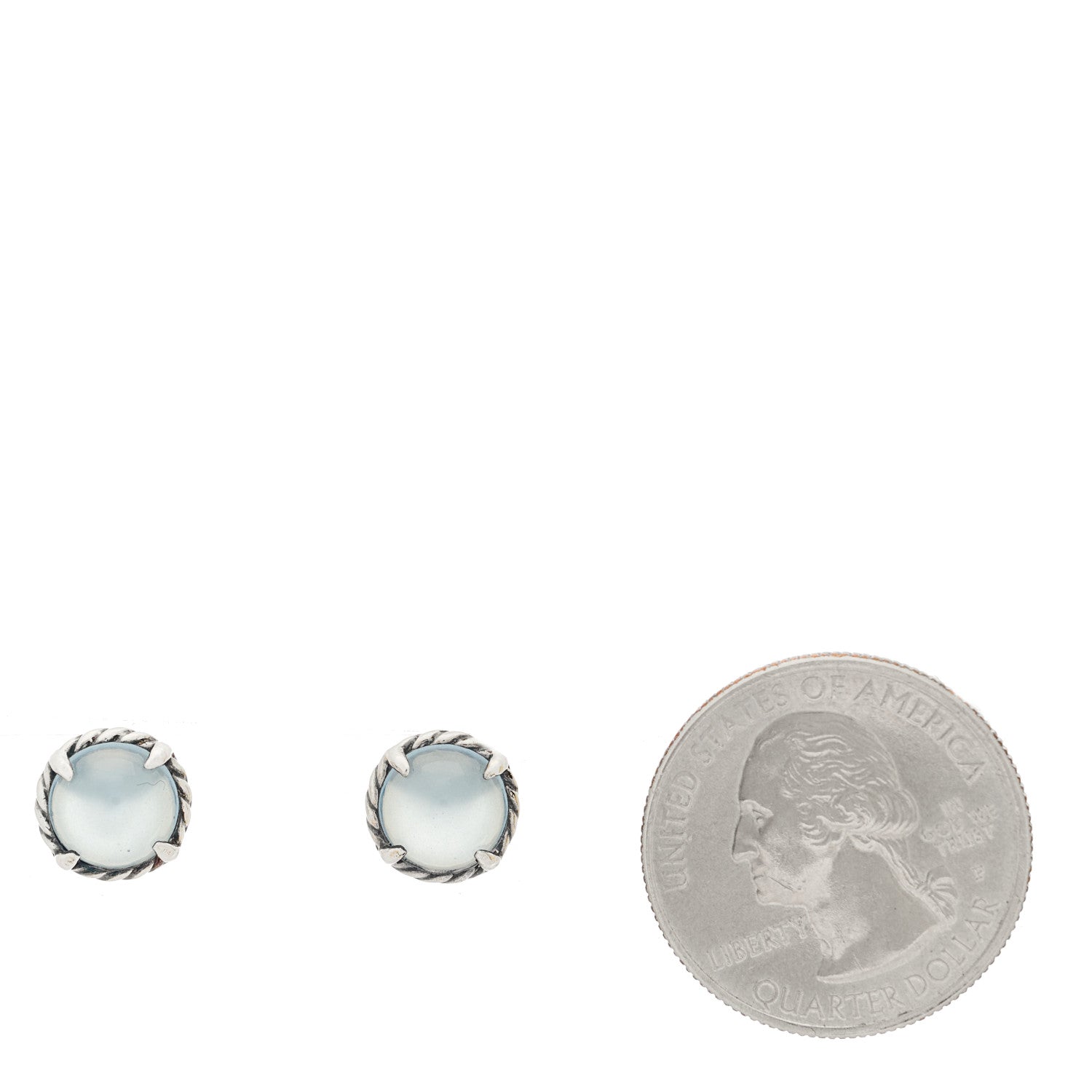 David Yurman Sterling Silver Blue Chalcedony 8mm Chatelaine Earrings 2 of 4
