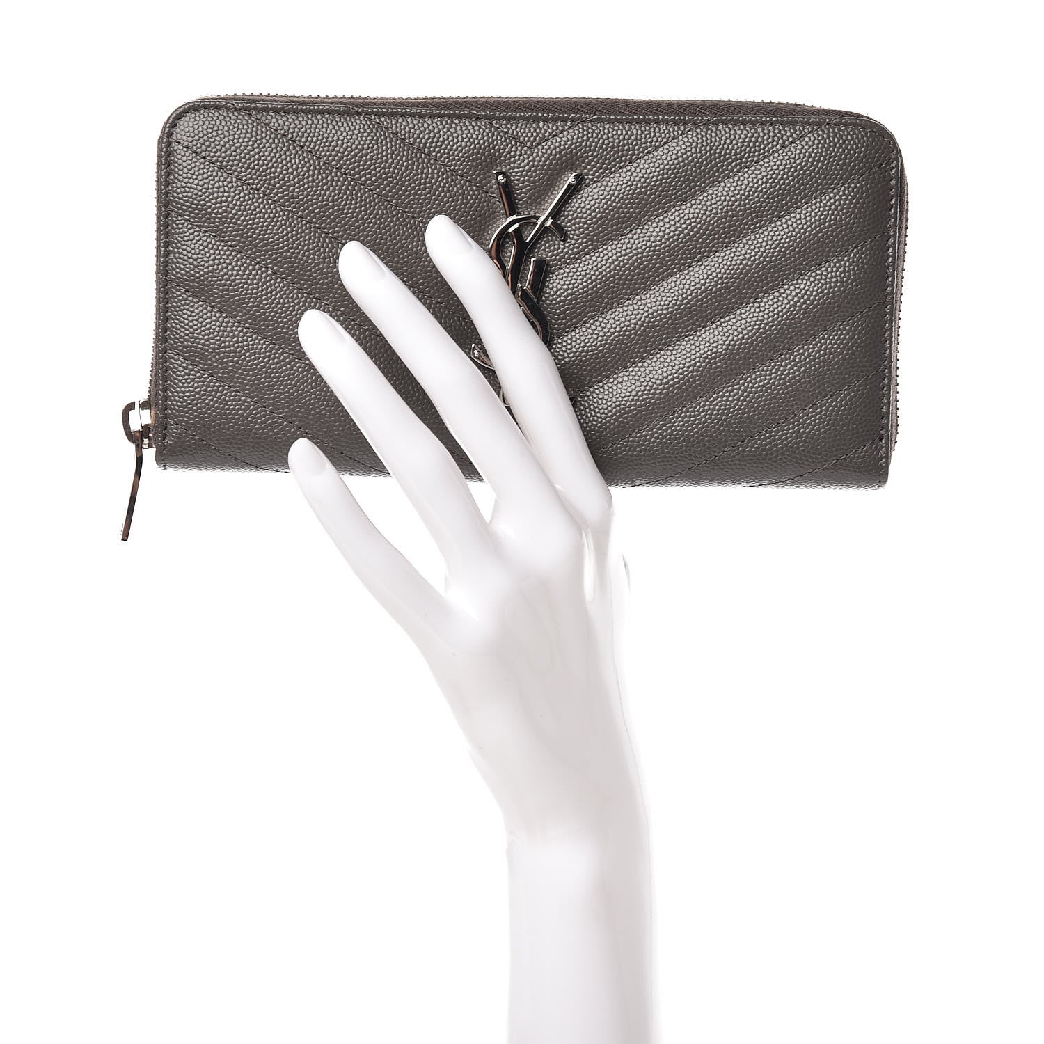 Saint Laurent Grain De Poudre Matelasse Chevron Monogram Zip Around Wallet Earth 2 of 7