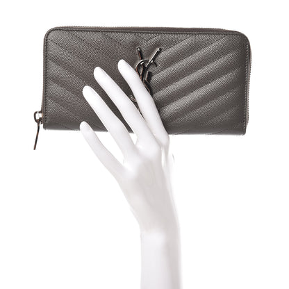 Saint Laurent Grain De Poudre Matelasse Chevron Monogram Zip Around Wallet Earth 2 of 7