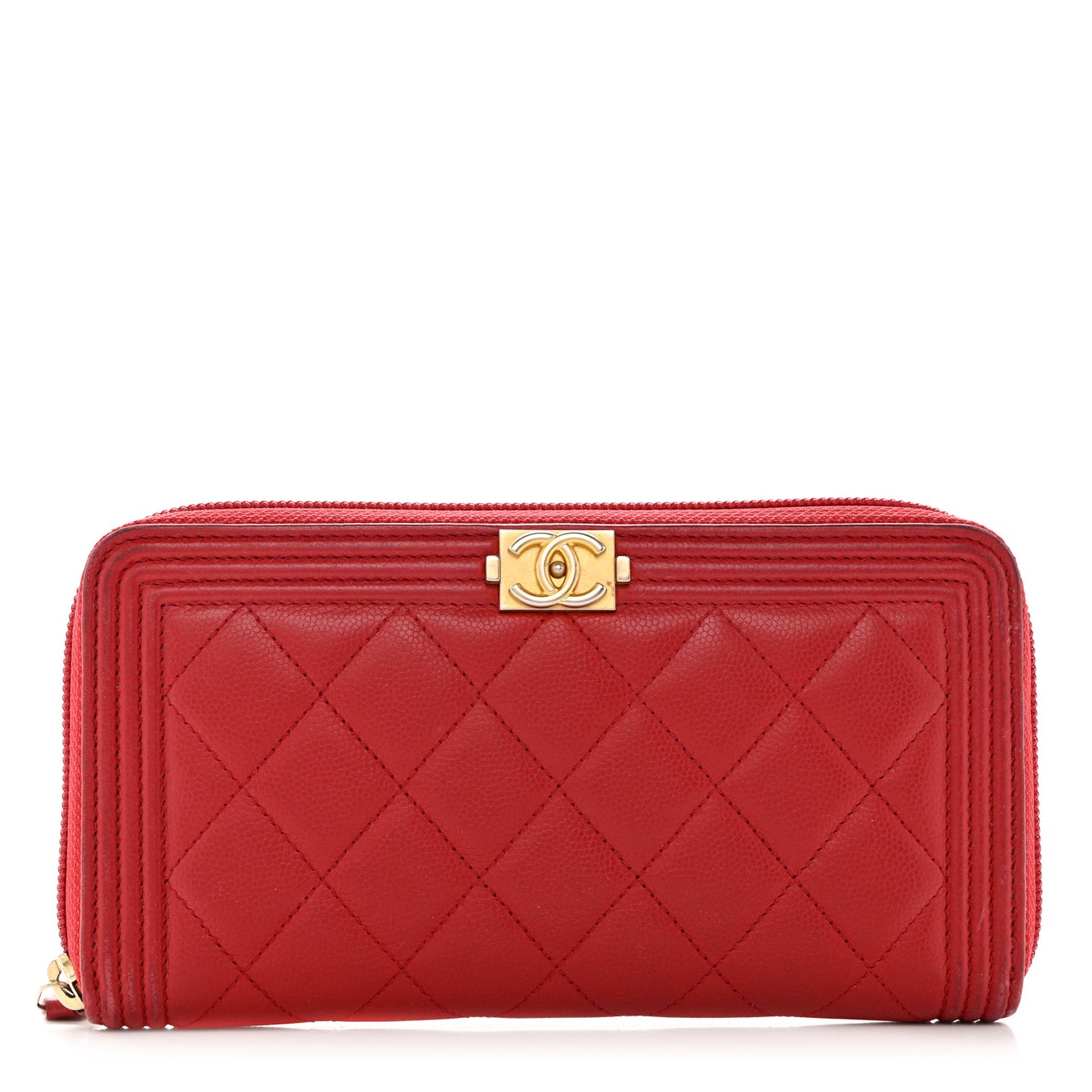 Caviar Quilted Large Boy Zip Around Wallet Red