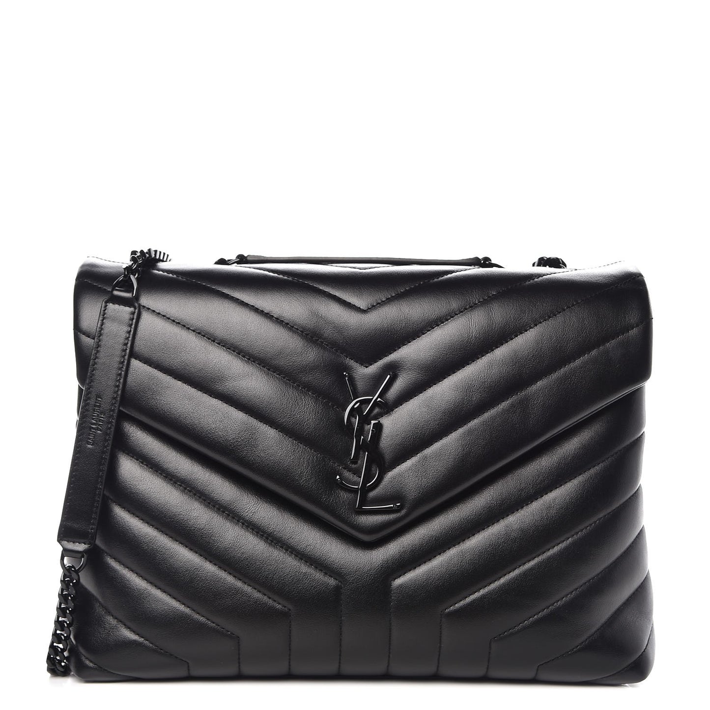 Calfskin Y Quilted Monogram Medium Loulou Chain Satchel Black
