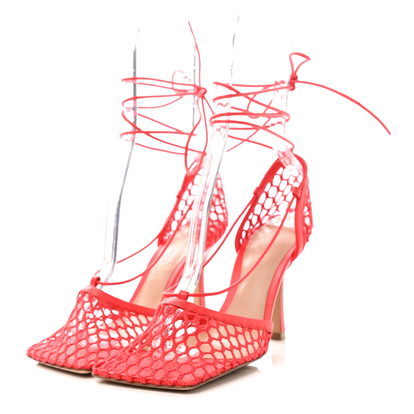 Mesh Nappa Stretch Ankle Tie Sandals 36 Tomato