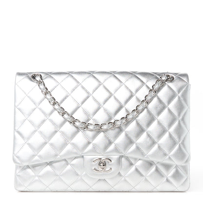 Chanel Metallic Lambskin Quilted Maxi Single Flap Silver 1 of 12