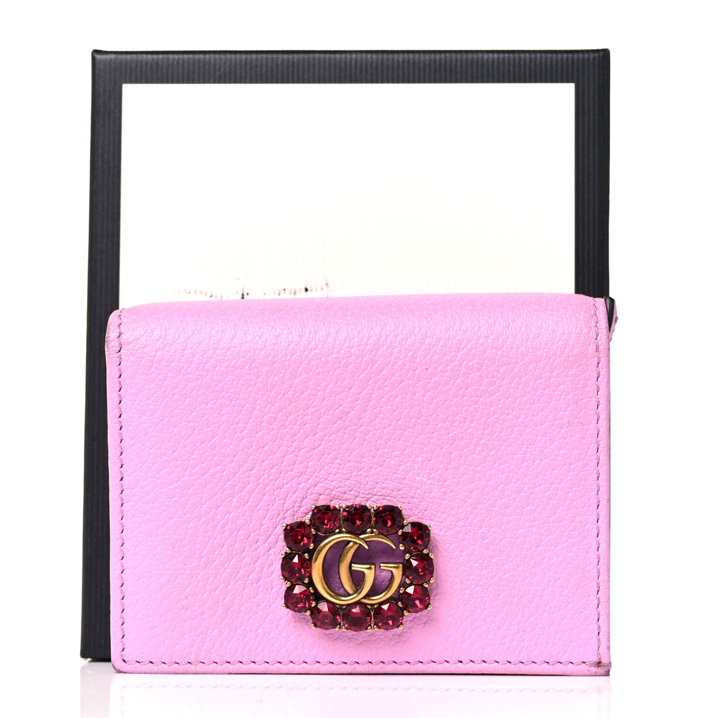 Calfskin Crystal Double G Card Case Wallet Malva