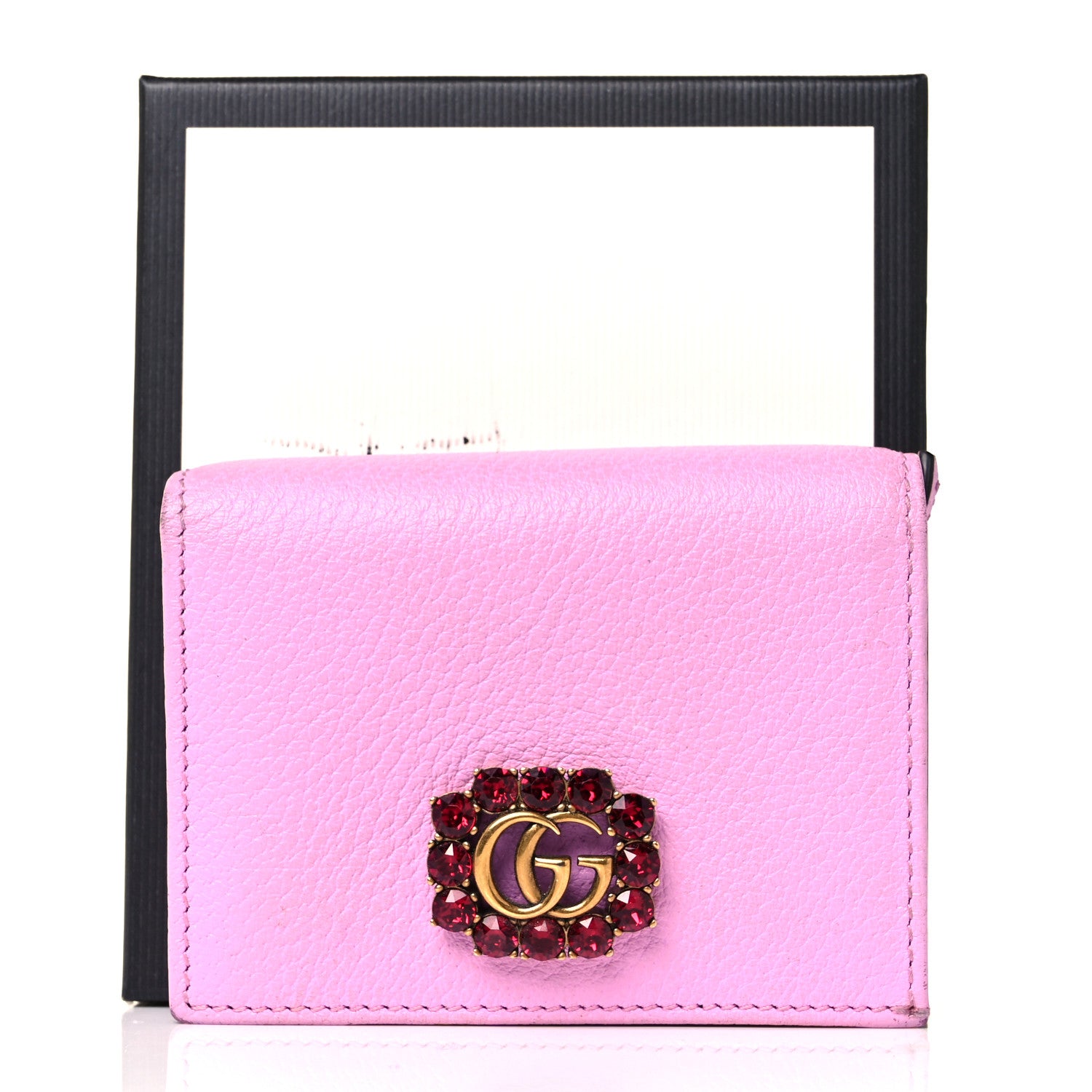 Gucci Calfskin Crystal Double G Card Case Wallet Malva 9 of 9