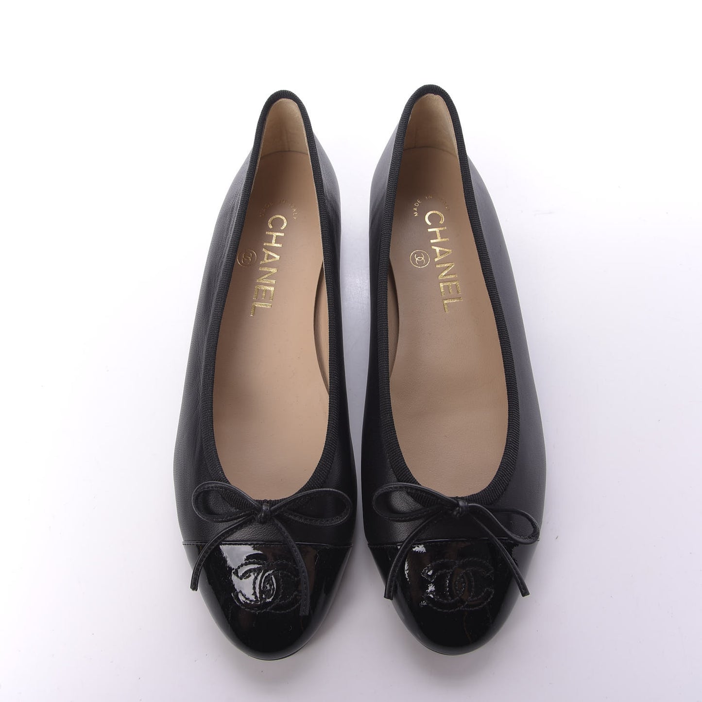 Lambskin Cap Toe Ballerina Flats 37.5 Black