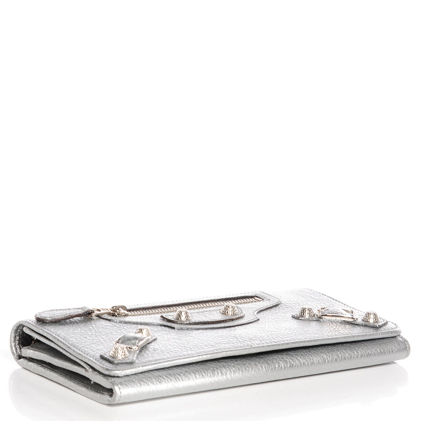 Agneau Giant 12 Silver Hardware Money Wallet Gris Aluminum