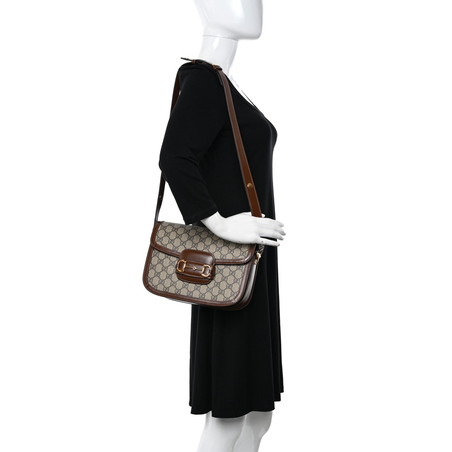 GG Supreme Monogram Horsebit 1955 Shoulder Bag Beige Brown Sugar