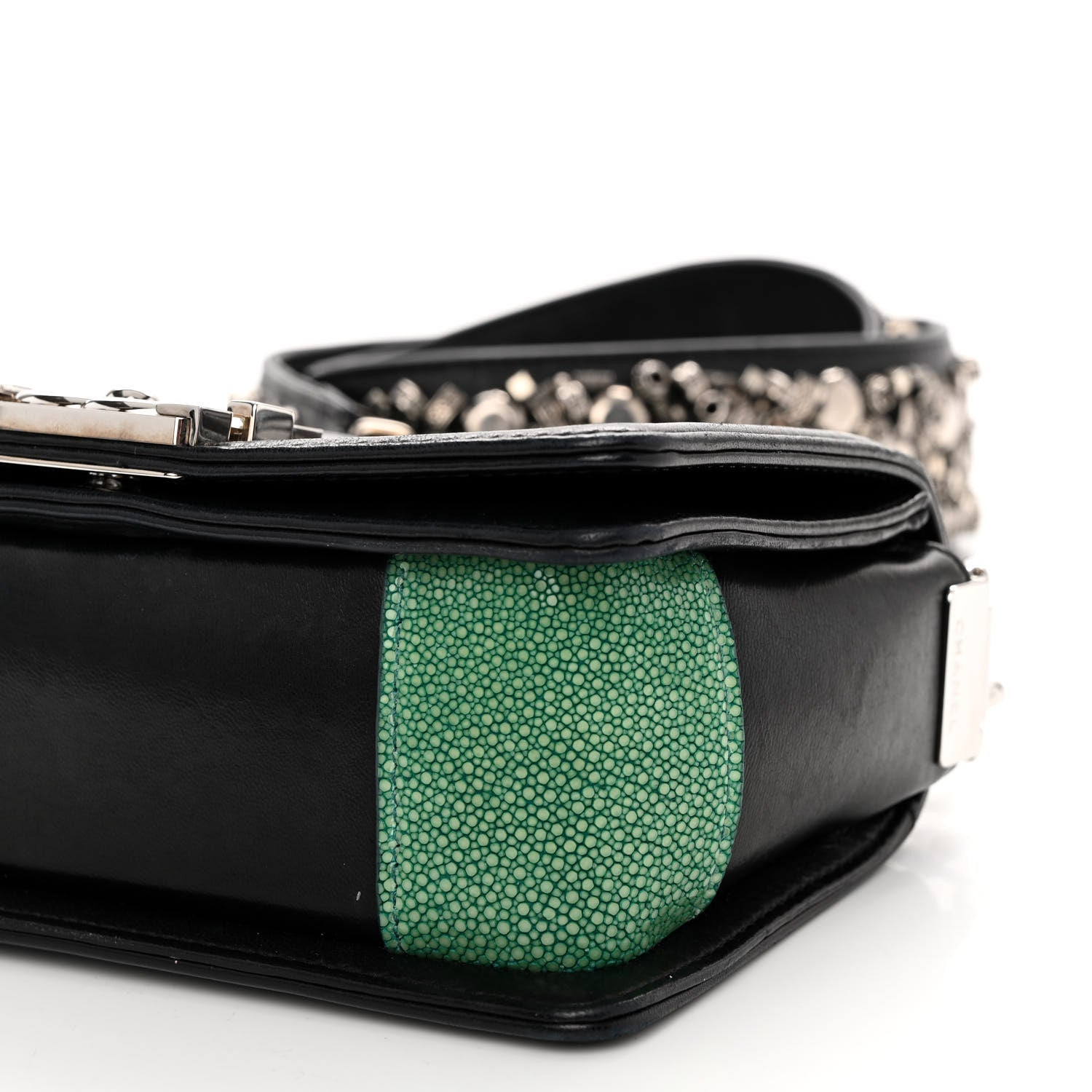 Chanel Lambskin Studded Galuchat Stingray Small Boy Crossbody Flap Black 10 of 10