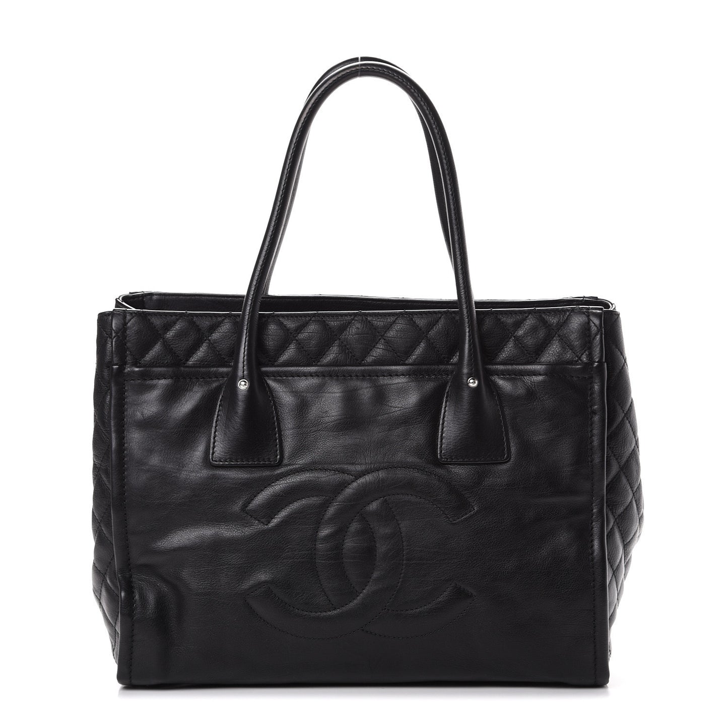 Grained Calfskin Quilted Timeless CC Soft Tote Black