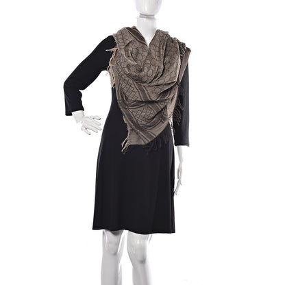 Gucci Wool Silk Monogram Fringe Shawl Beige Dark Brown 2 of 4