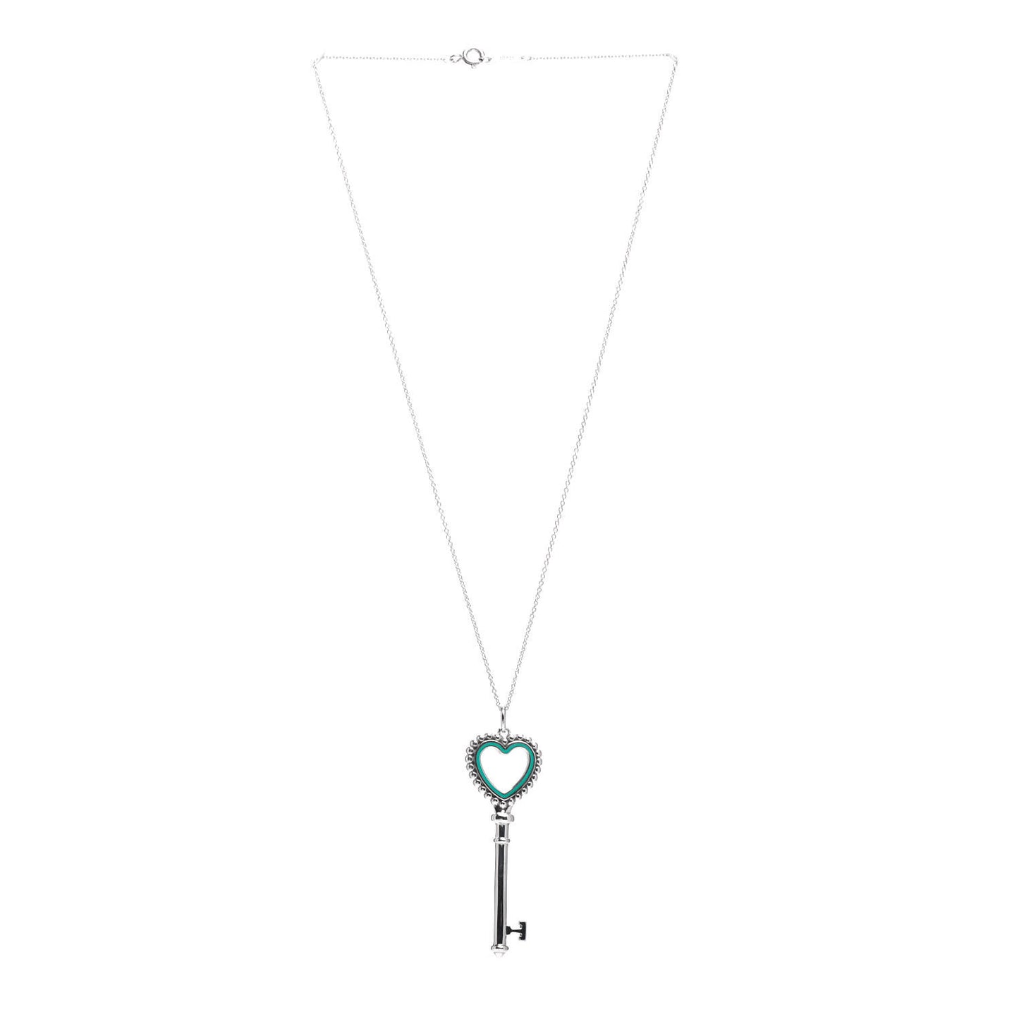 Sterling Silver Enamel Beaded Heart Key Pendant Necklace Blue