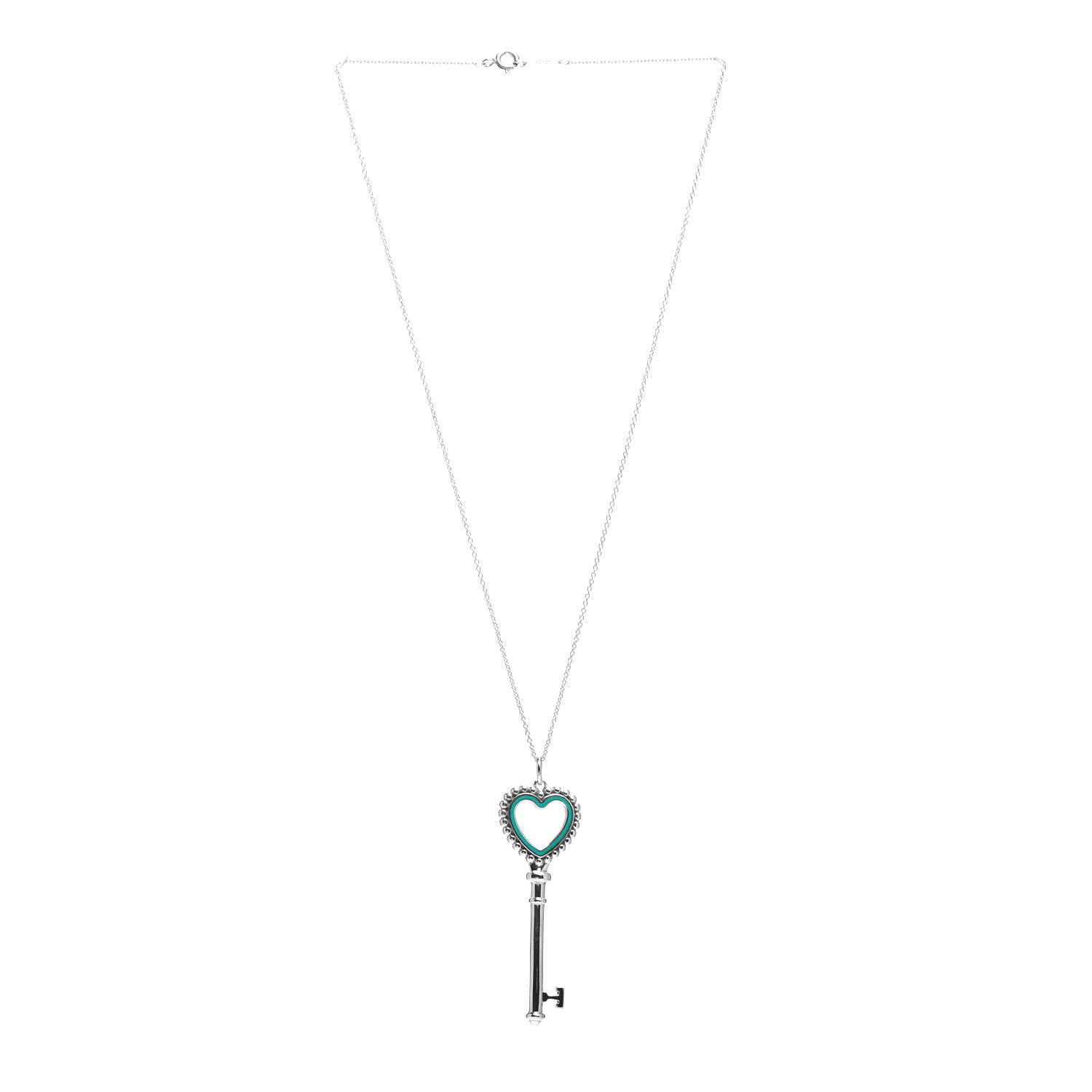 Tiffany Sterling Silver Enamel Beaded Heart Key Pendant Necklace Blue 3 of 4