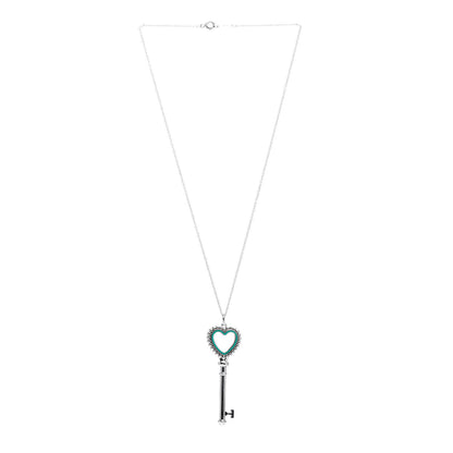 Tiffany Sterling Silver Enamel Beaded Heart Key Pendant Necklace Blue 3 of 4