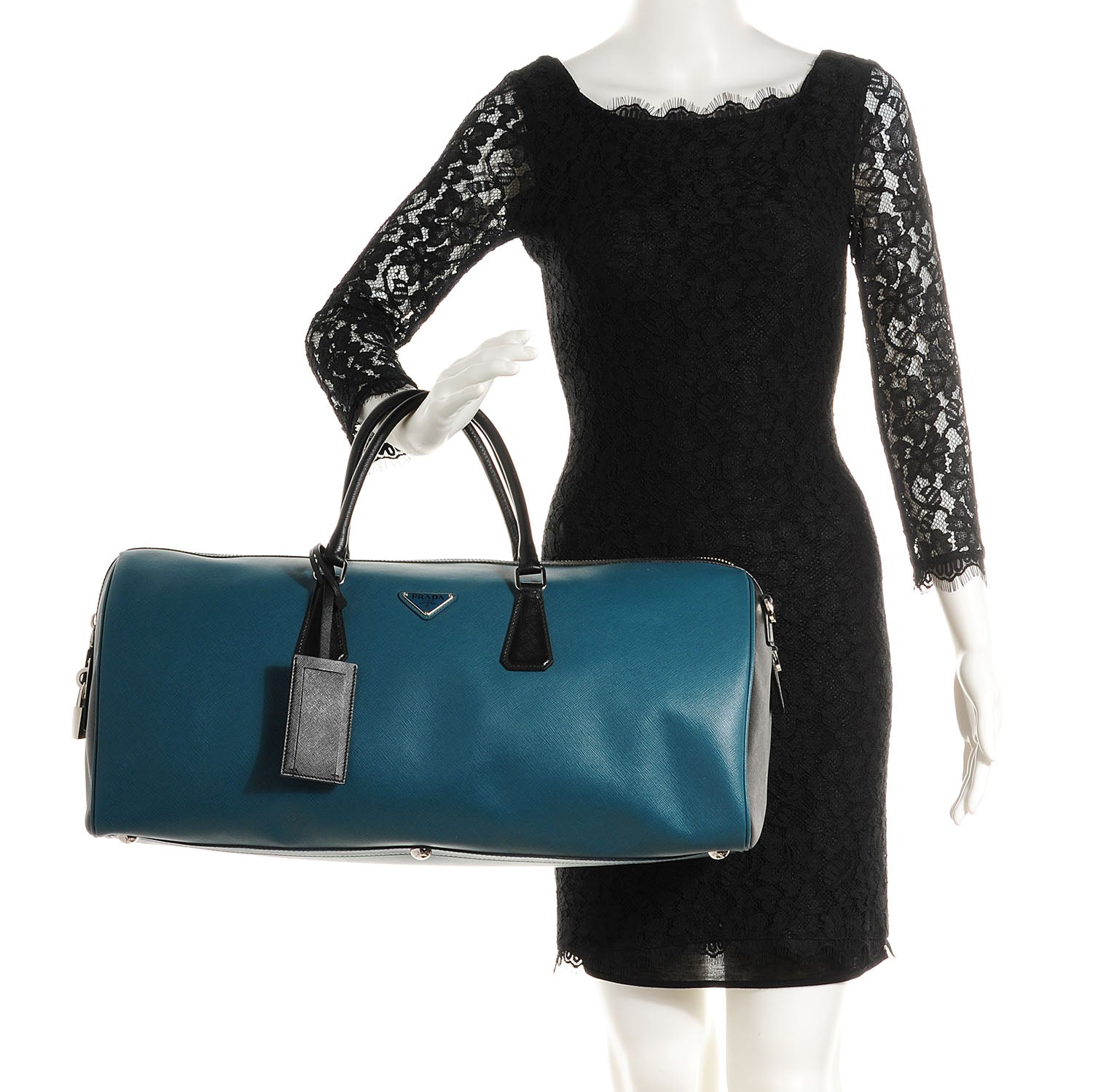 Prada Saffiano Bi-Color Duffle Bag Ottanio Black 2 of 8