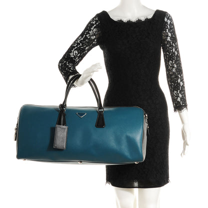 Prada Saffiano Bi-Color Duffle Bag Ottanio Black 2 of 8