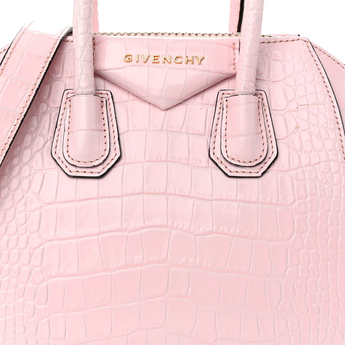 Calfskin Crocodile Embossed Mini Antigona Pink