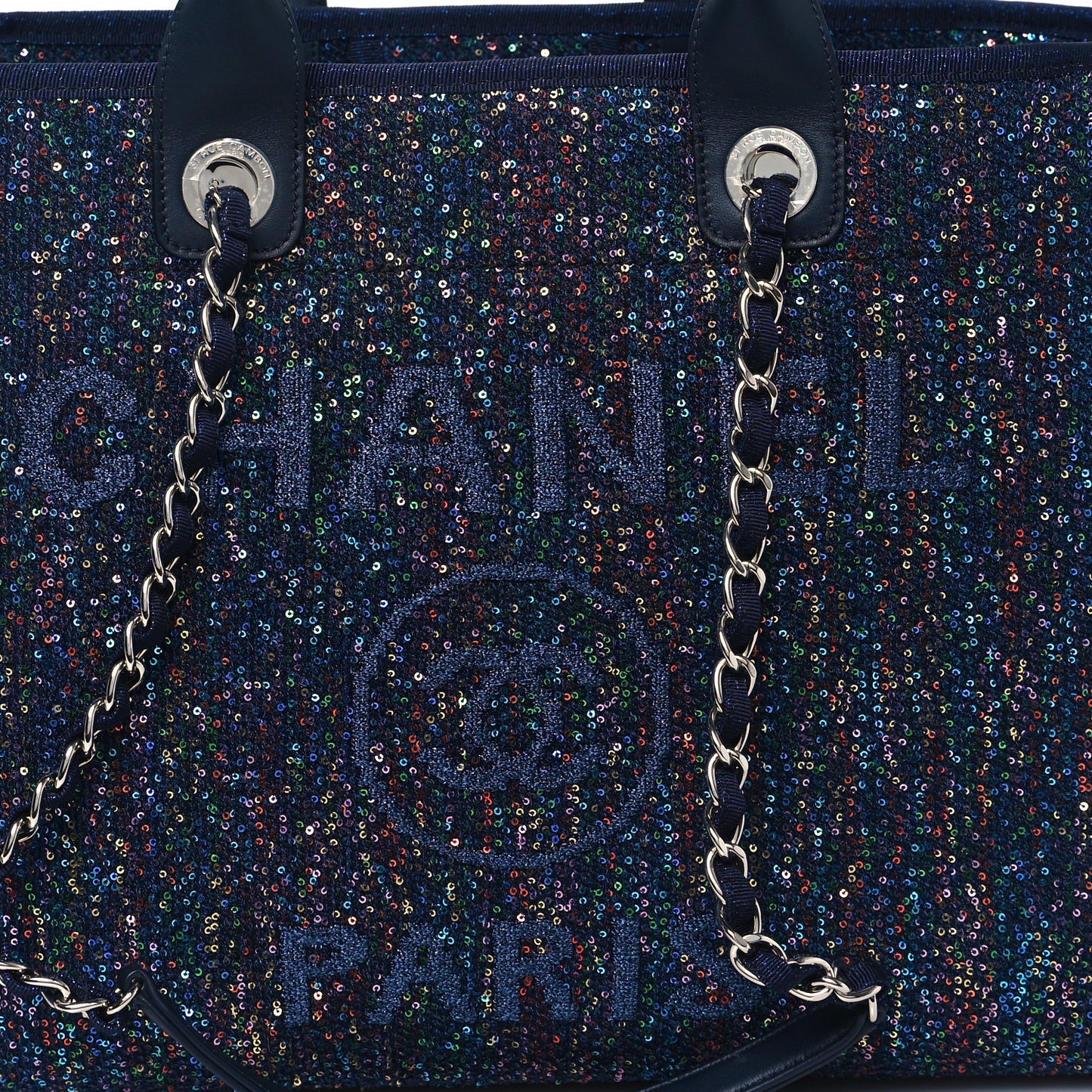 Calfskin Sequin Medium Deauville Tote Blue Multicolor